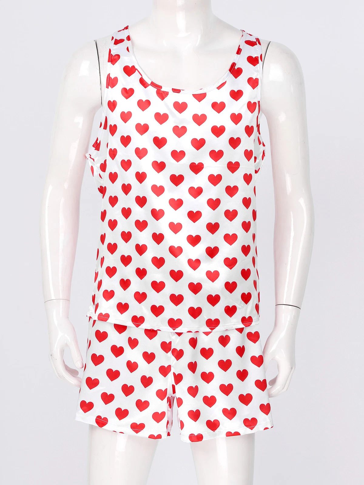 Mens Satin Pajamas Set Sleeveless Tank Top with Shorts Sleepwear Nightwear