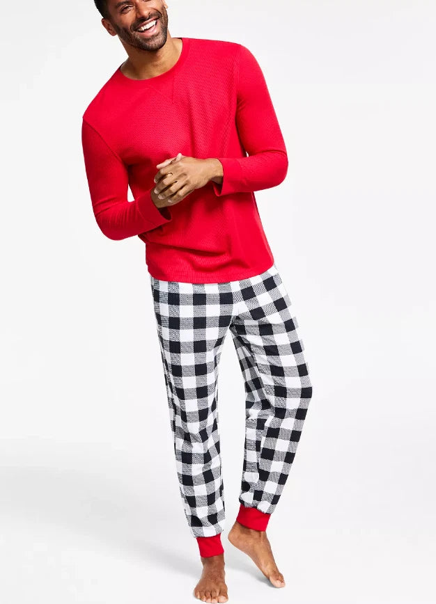 FAMILY PAJAMAS Men's Lightweight Thermal Waffle Buffalo Check PJ Set Size S 4389