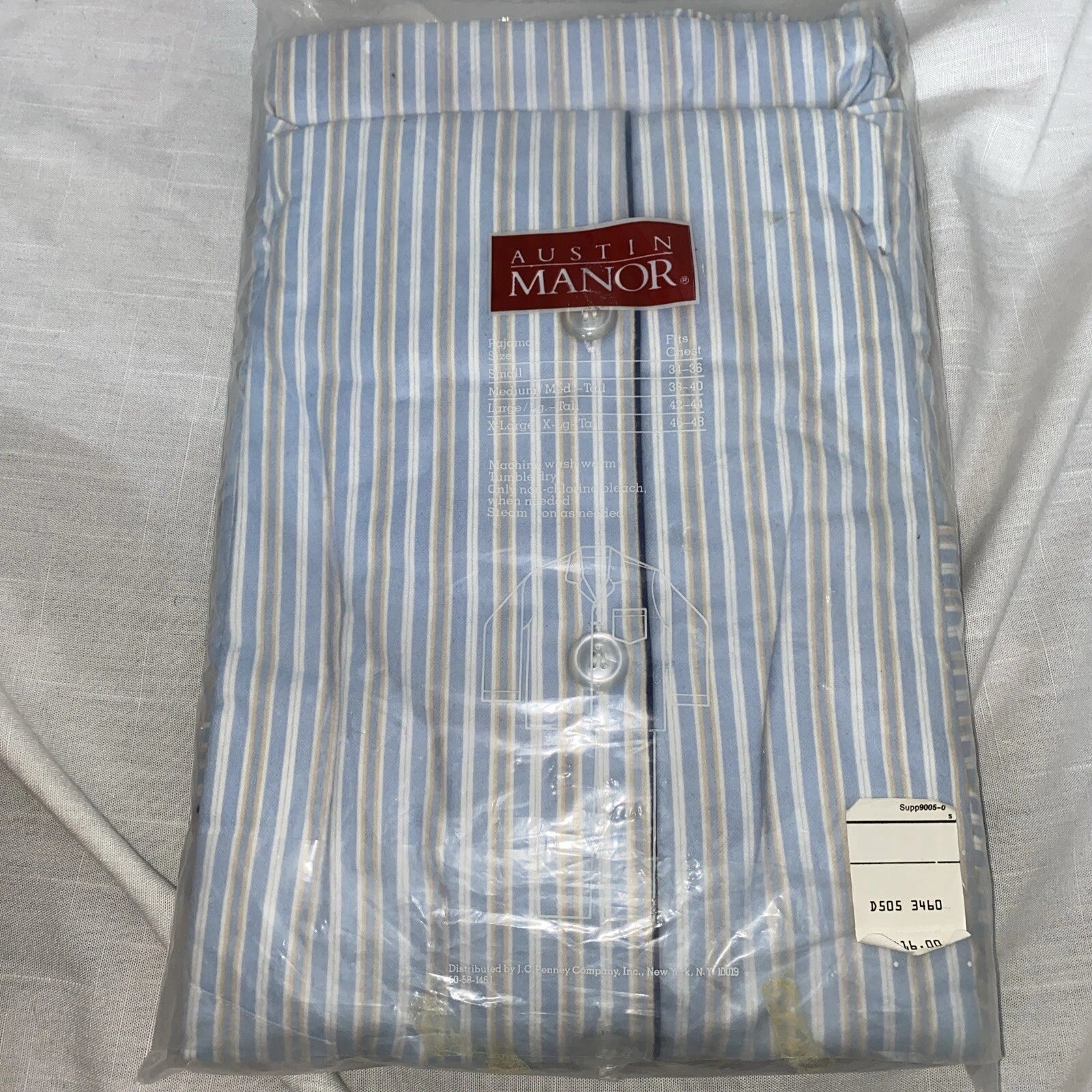 NIB AUSTIN MANOR Mens Blue/brown Striped Cotton Pajamas Long Sleeve & Leg Mens M