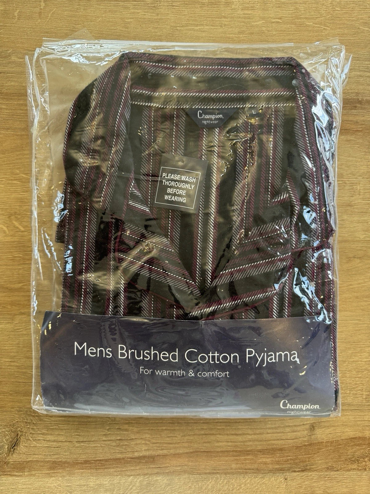 Mens Champion Brushed Cotton Burgundy Check Pyjamas Size L Brand New