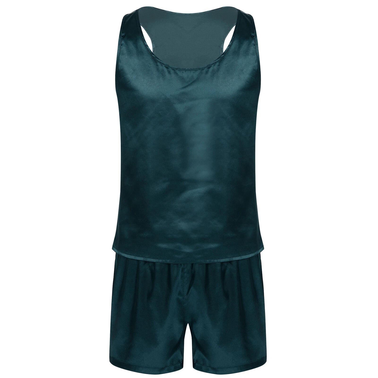 Mens Satin Pajamas Set Lounge Shorts Tank Top Silk Shirt Sleepwear Nightwear