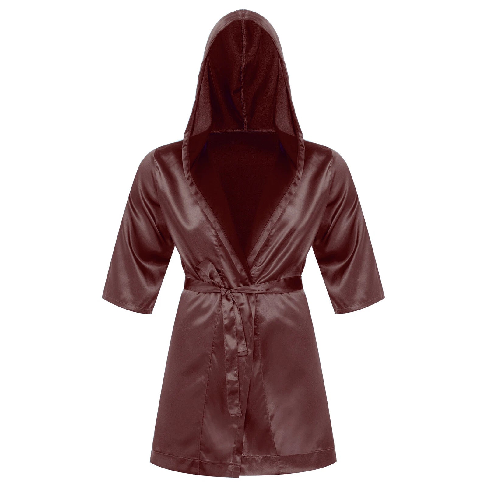 Men's Silk Satin Pajamas Hooded Bathrobe with Belted Set Bath Robe Sleepwear