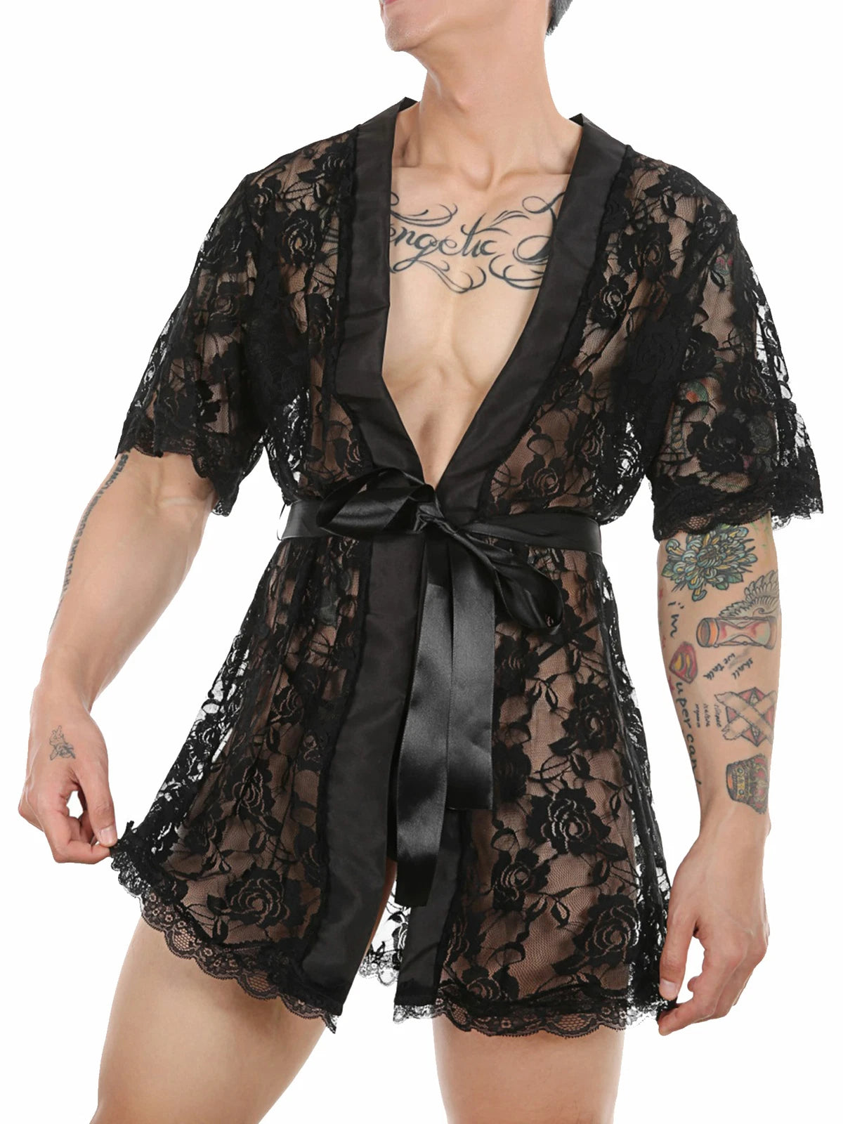 Men's Silk Satin Pajamas Hooded Bathrobe with Belted Set Bath Robe Sleepwear