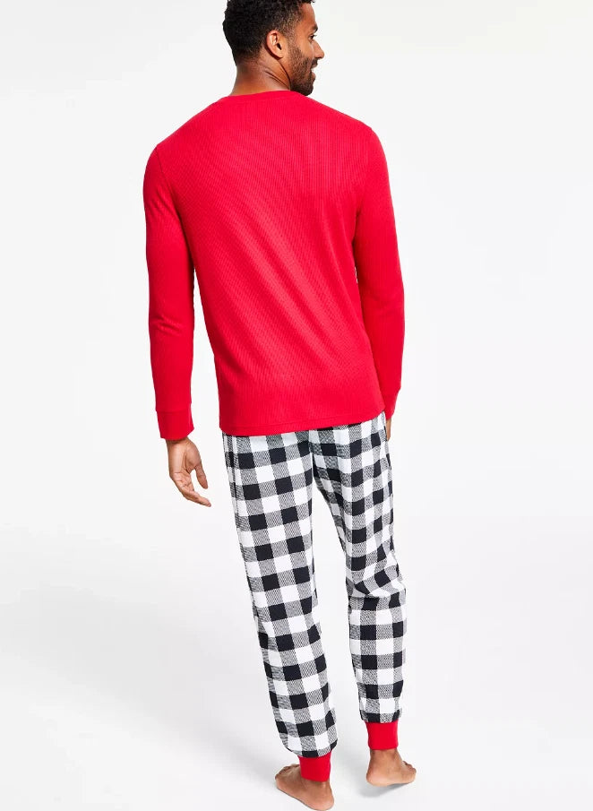 FAMILY PAJAMAS Men's Lightweight Thermal Waffle Buffalo Check PJ Set Size S 4389