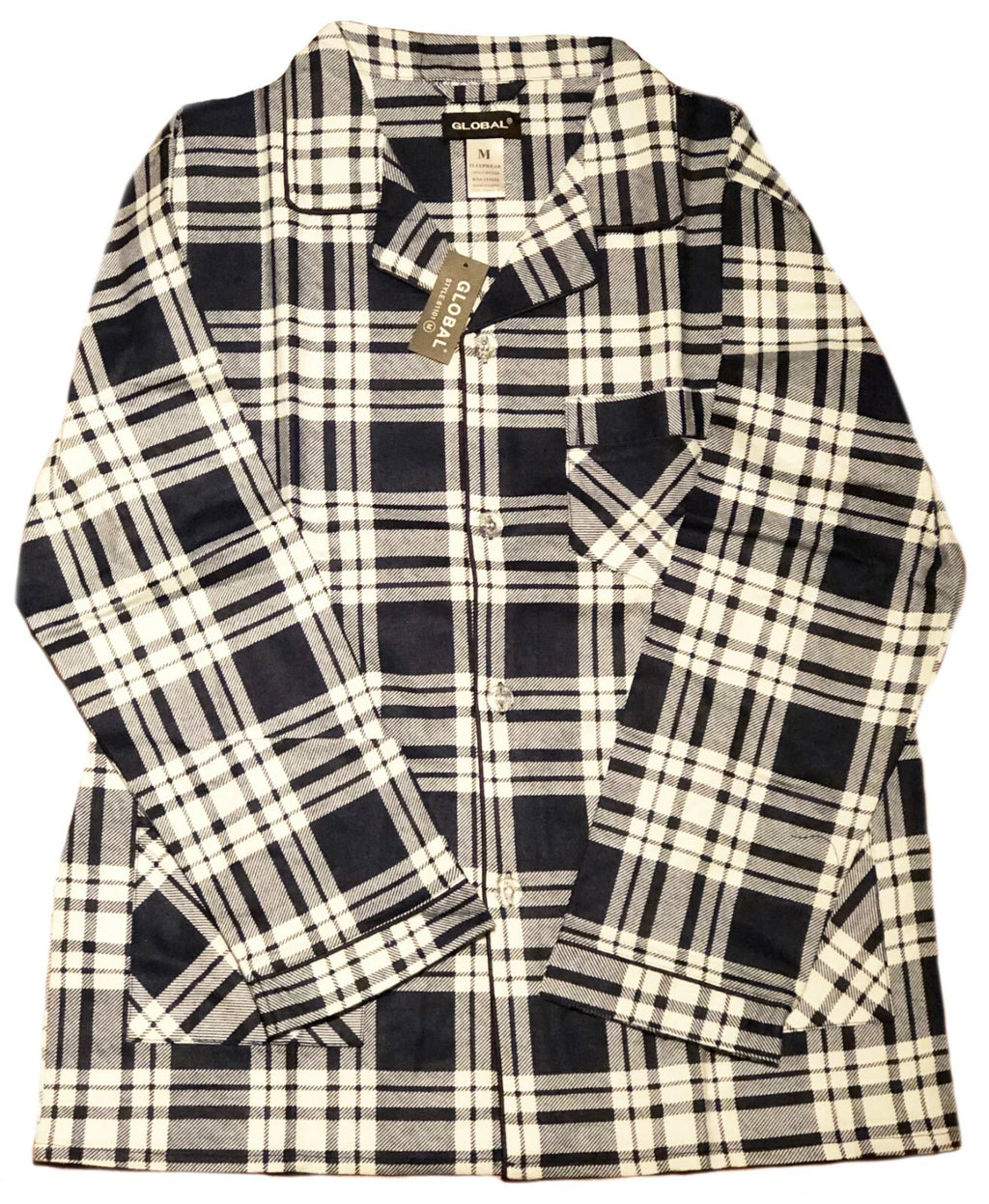 Men's Long Sleeve Pajama Lounge Set Comfortable PJ's Soft Fleece Plaid Sleepwear