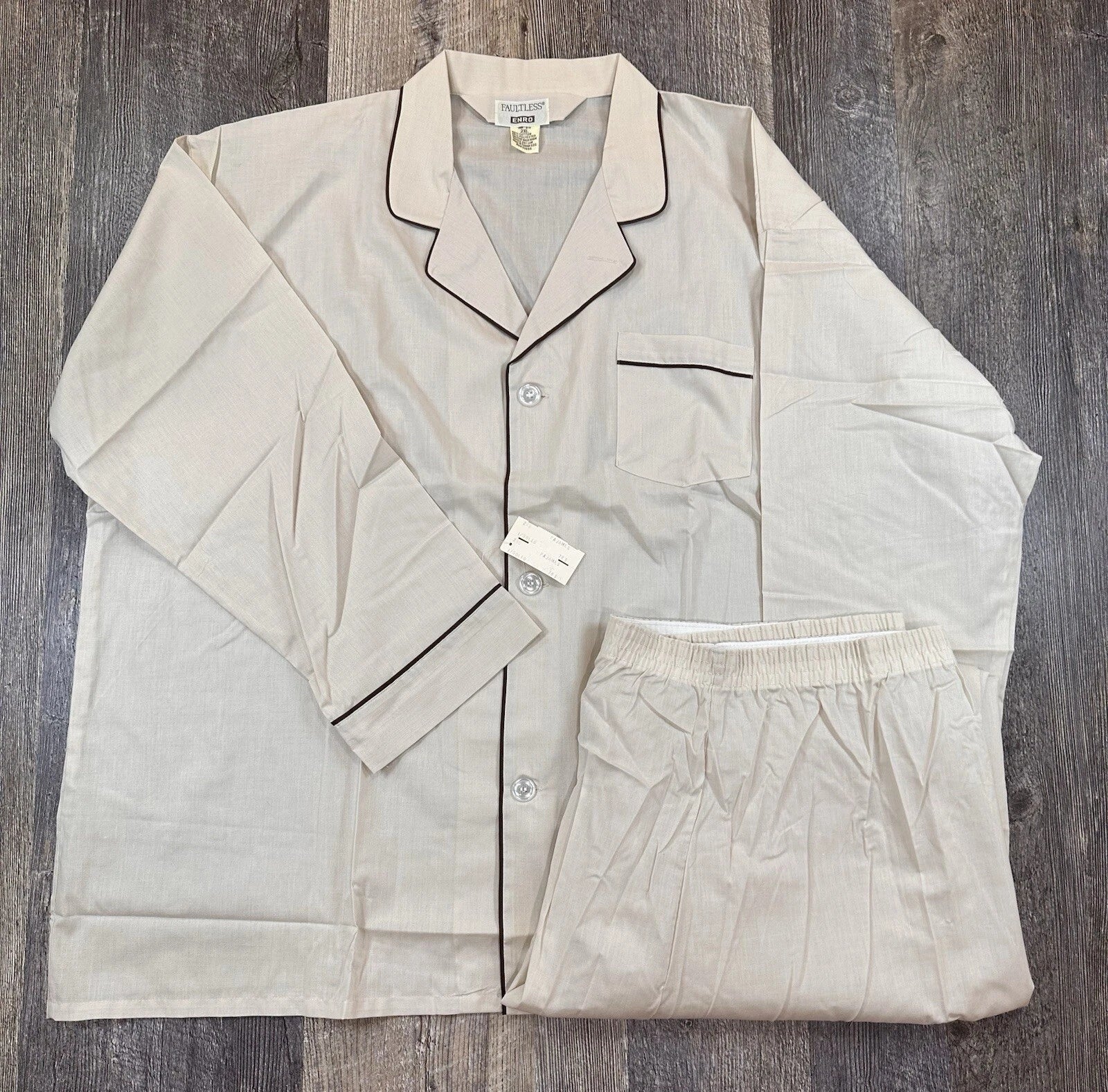 NWT Vintage Faultless ENRO Mr Big Men's 2XL Top Bottoms Pajama Set Biege