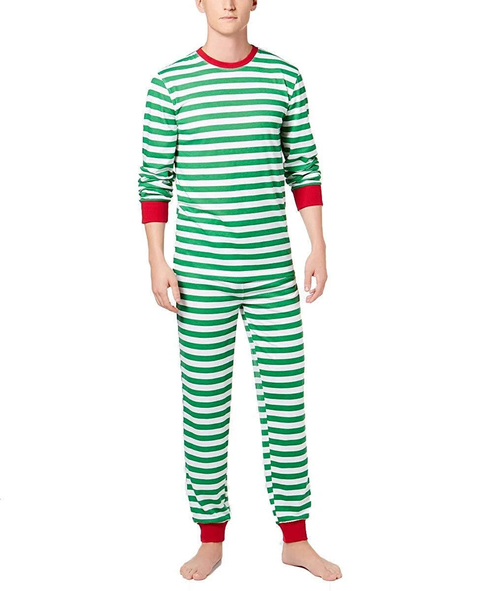 Family PJs Men's Holiday Stripe Pajama Set Green Small