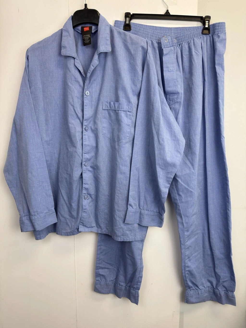 Hanes Ultimate Sleepwear Men's Size L 2-Piece Pajama Set Blue Button Front