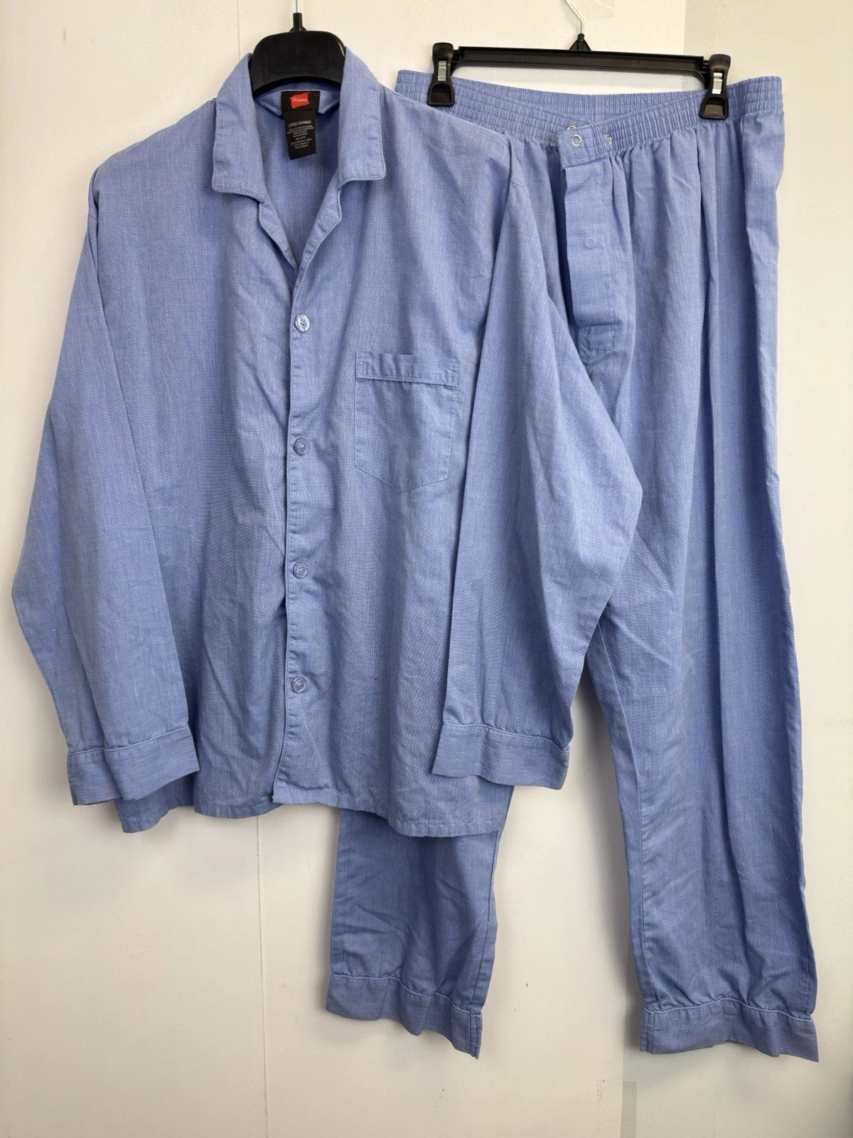 Hanes Ultimate Sleepwear Men's Size L 2-Piece Pajama Set Blue Button Front