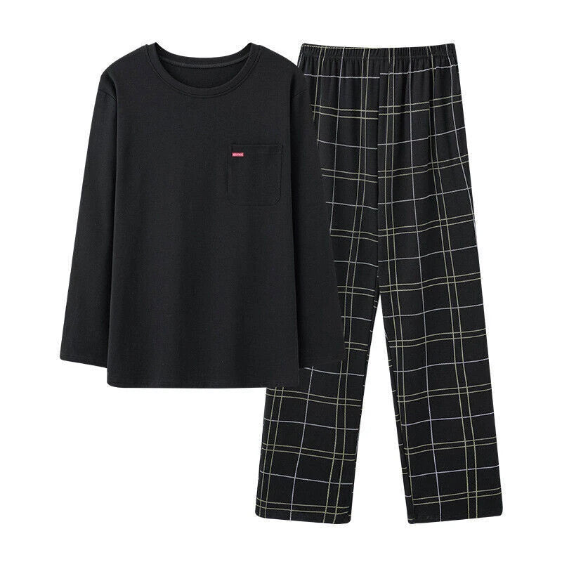 Men's t Pajamas Sets Men Plaid Pants Pure Cotton Male Sleepwear 4XL Nightwear