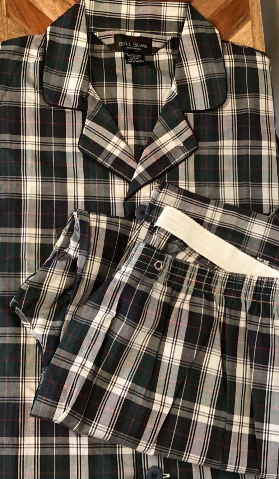 Bill Blass Pajama Set Men’s Size L Green Plaid Long Sleeve Lightweight NWT