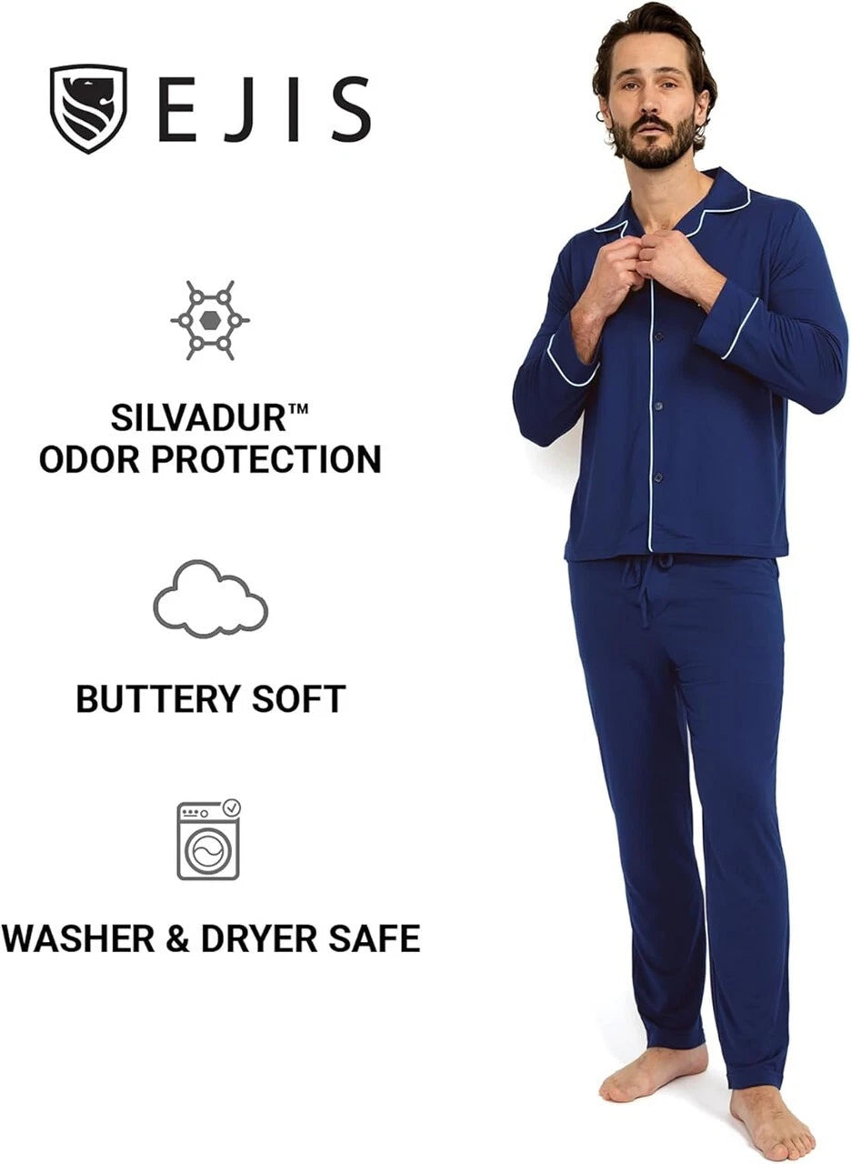 Ejis Men's Opulent Long Sleeve Micro Modal Navy Pajama Set
