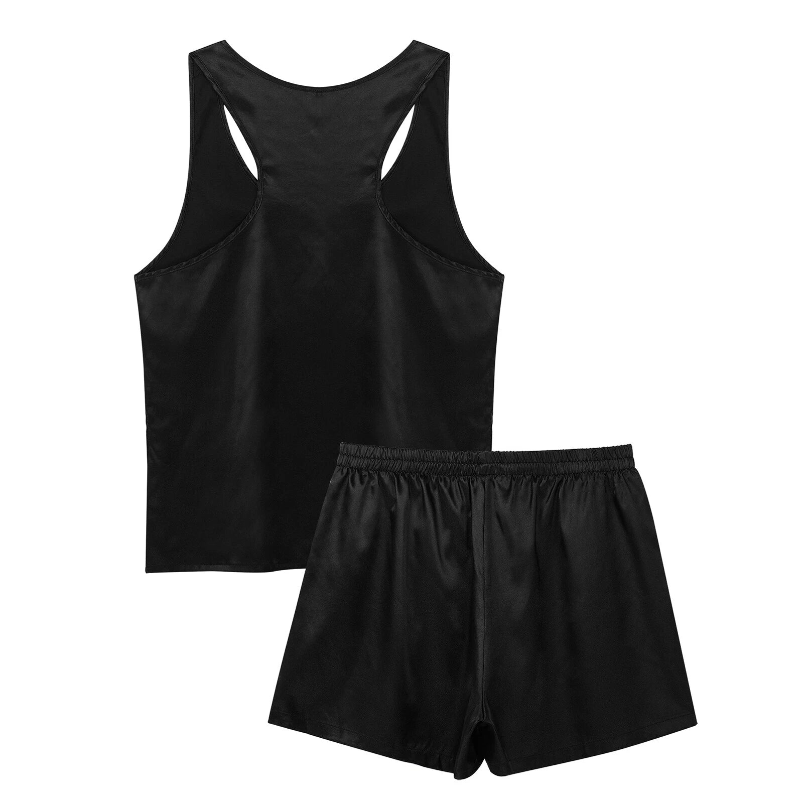 Mens Satin Pajamas Set Lounge Shorts Tank Top Silk Shirt Sleepwear Nightwear