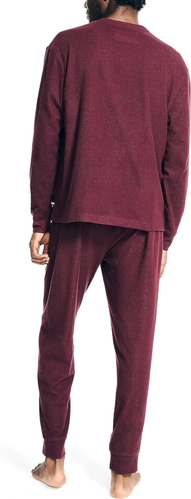 Nautica Men's Waffle Pajama Pant Set, Royal Burgundy, XL