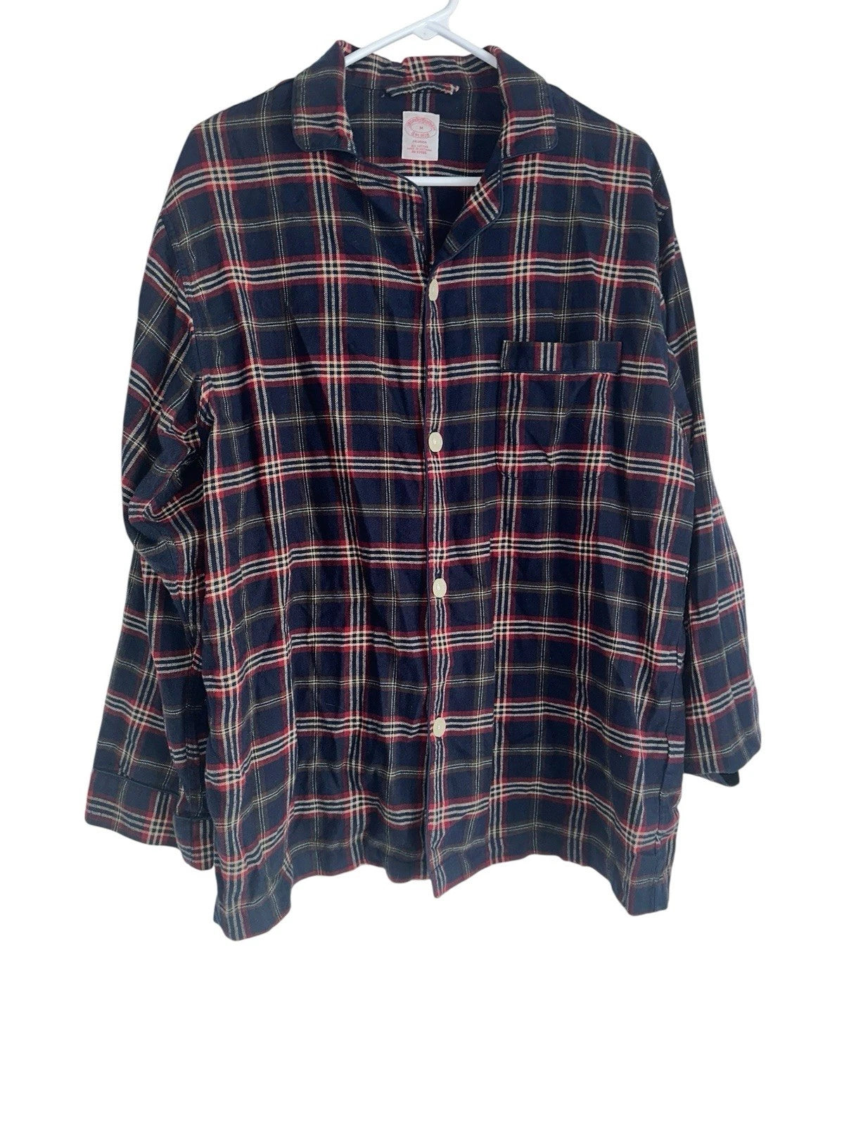 Brooks Brothers Mens Flannel Pajama Set Sz M Cotton Navy Red Plaid Cozy