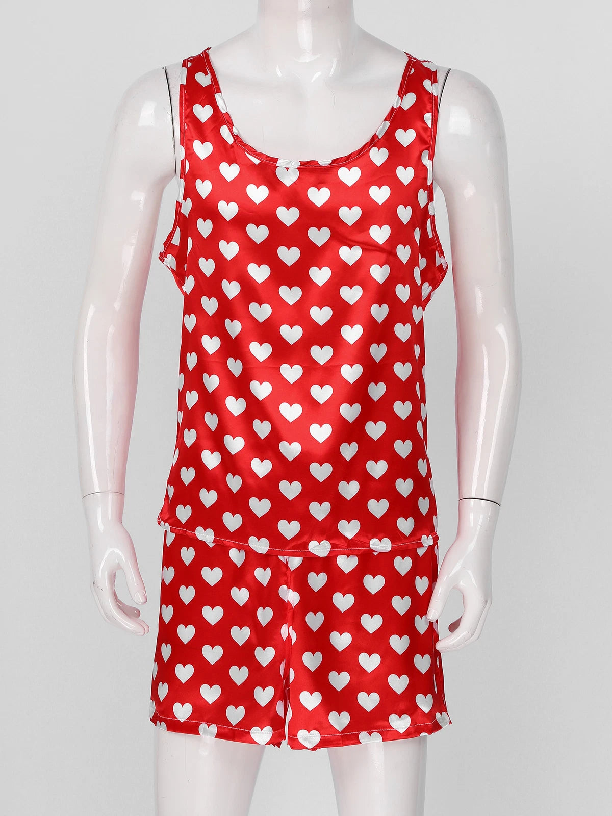 Mens Satin Pajamas Set Sleeveless Tank Top with Shorts Sleepwear Nightwear