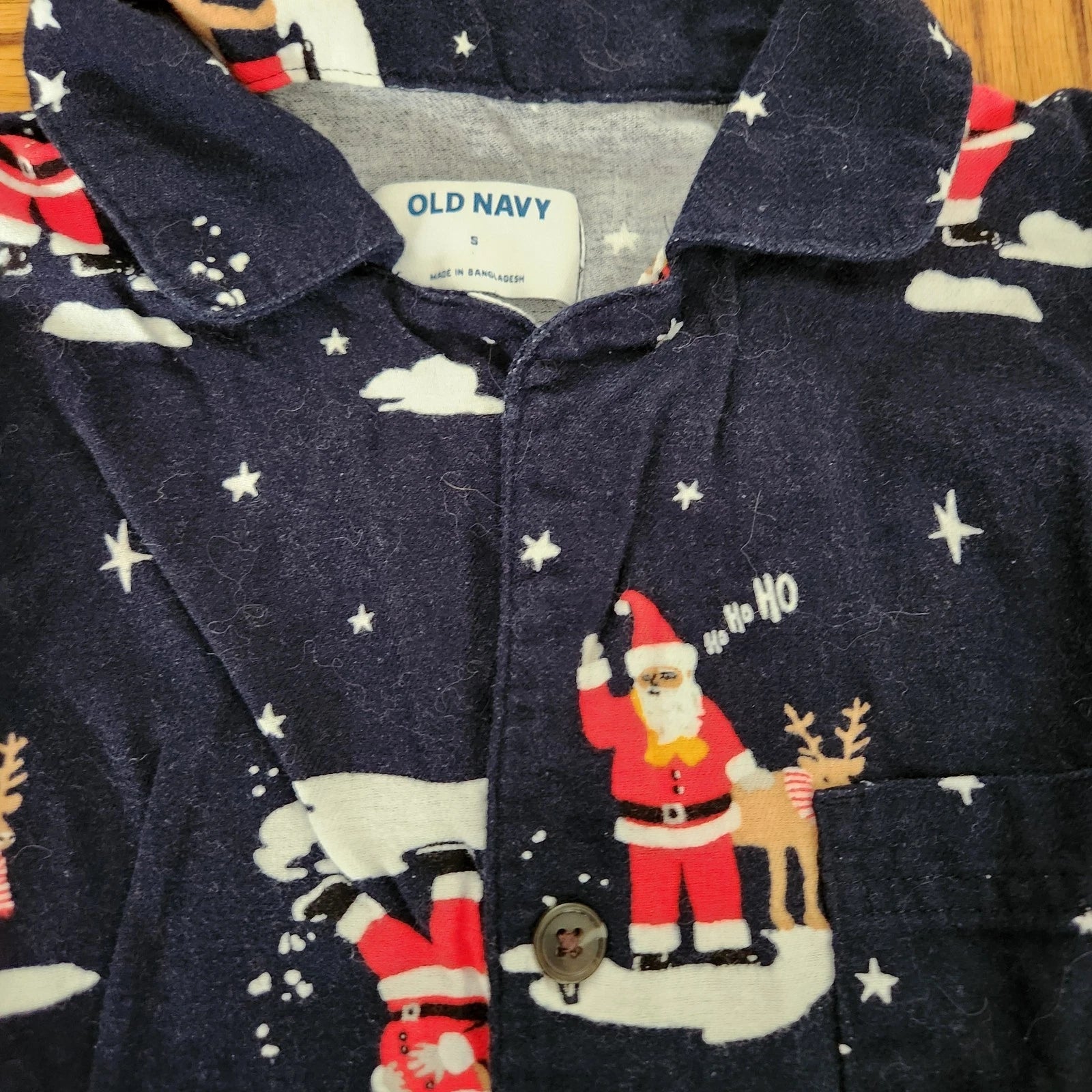 Old Navy Printed Flannel Pajama Set Men's S Small Christmas Print Santa Navy