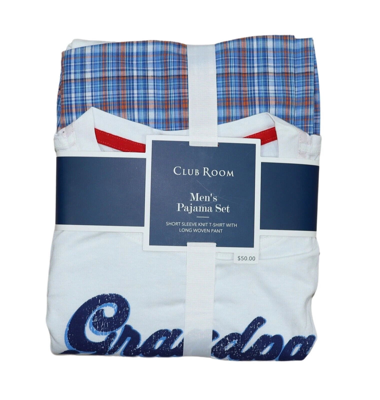 Club Room Mens Plaid Cotton Pajama Gift Set | Blue/Orange | Medium