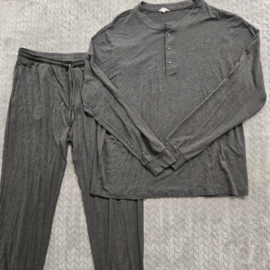 Eberjey Henry Mens Gray Modal Blend Lounge Pajama Set Henley Long Sleeve Medium