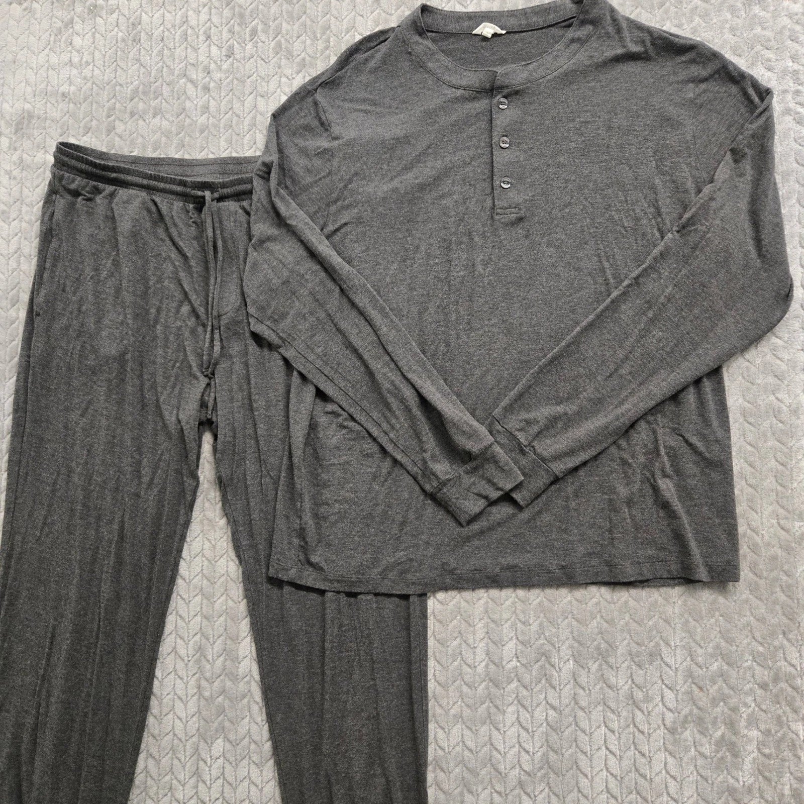 Eberjey Henry Mens Gray Modal Blend Lounge Pajama Set Henley Long Sleeve Medium