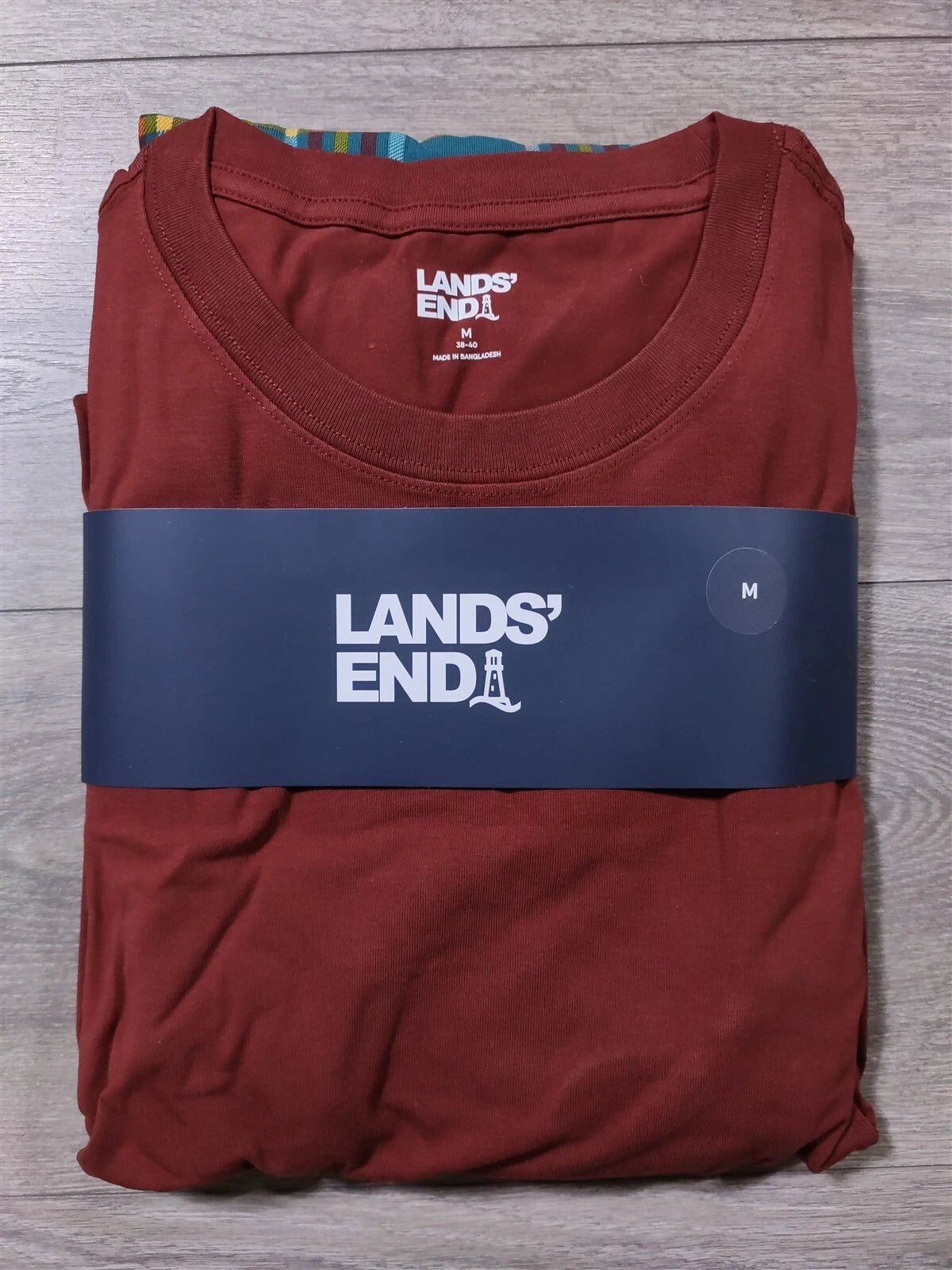 Lands End Pajama Set Adult Medium Red Plaid Lounge Pant PJs Shirt Gift Mens
