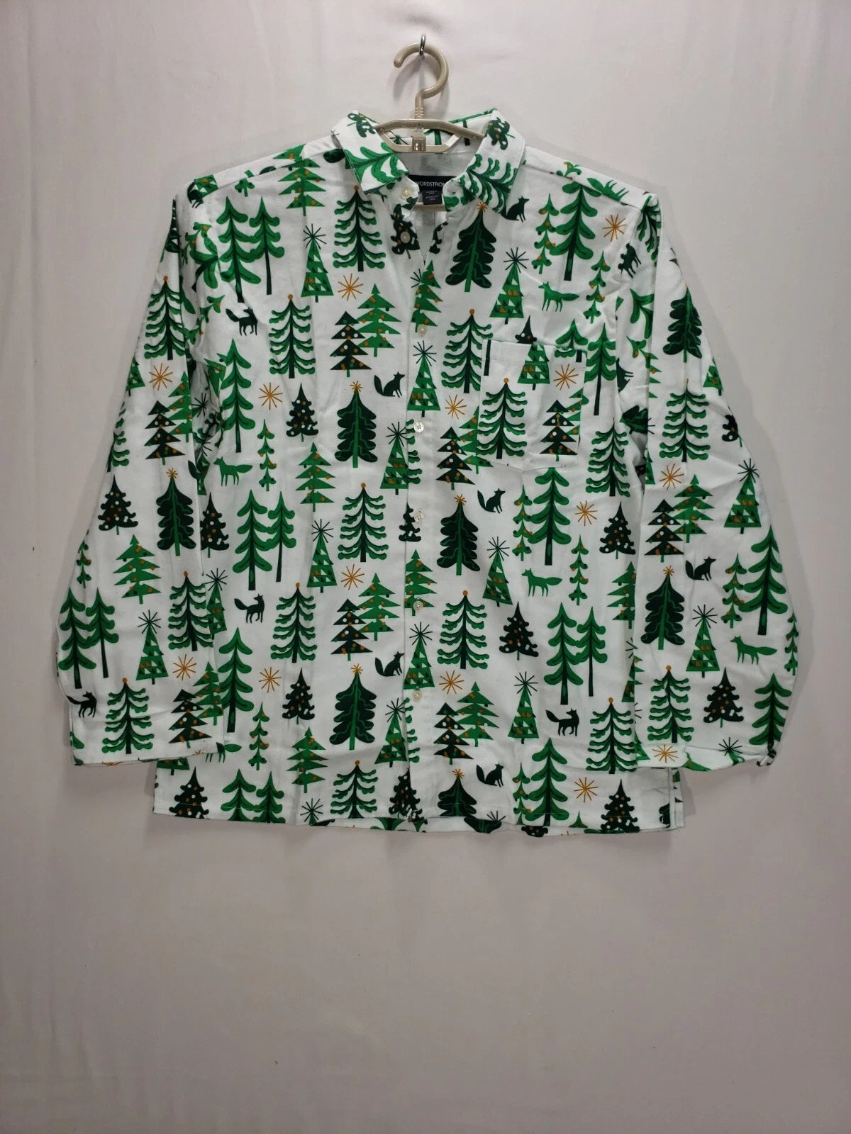 Nordstrom Pajama Set Mens MEDIUM Christmas Trees Flannel Long Sleeve $69 NEW