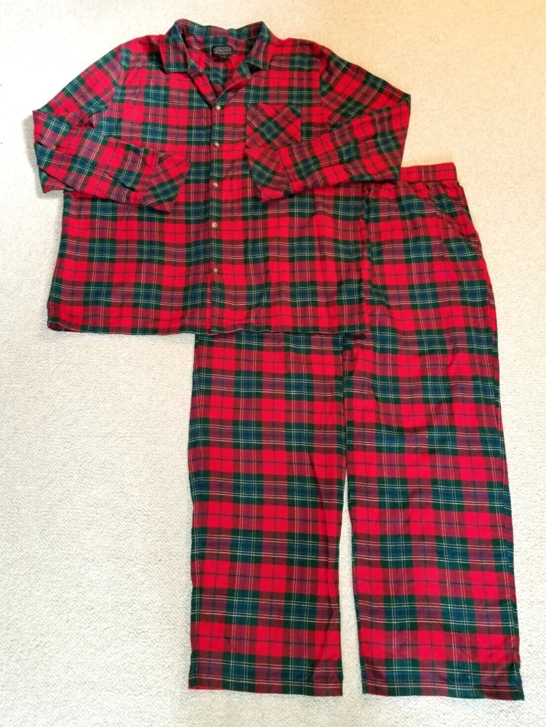 Mens Pajama Set-PENDLETON-red/green Scotch plaid 100% cotton flannel-XL