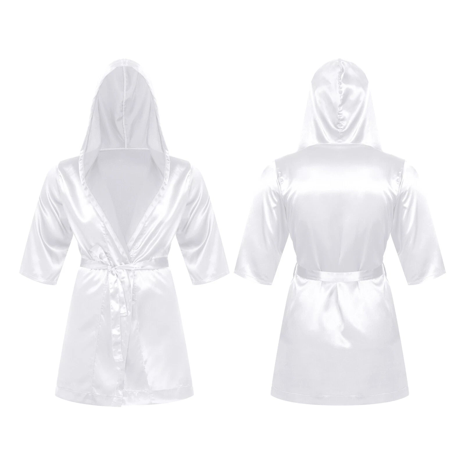 Men's Silk Satin Pajamas Hooded Bathrobe with Belted Set Bath Robe Sleepwear