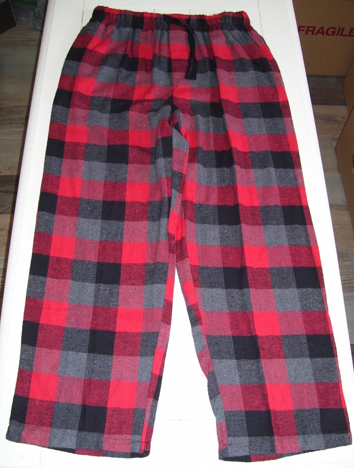 Perry Ellis Portfolio 2 Pc Black LS Shirt Flannel Buffalo Plaid Pants Pajamas L