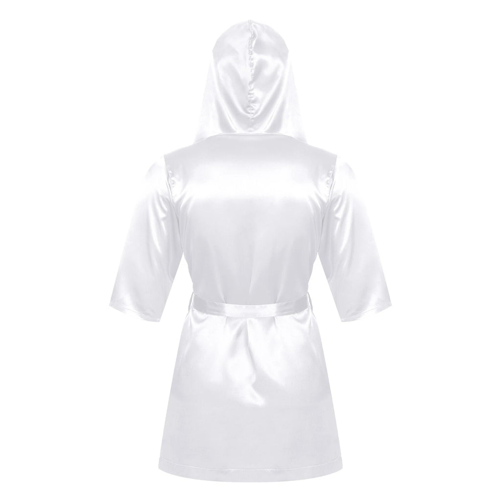 Men's Silk Satin Pajamas Hooded Bathrobe with Belted Set Bath Robe Sleepwear