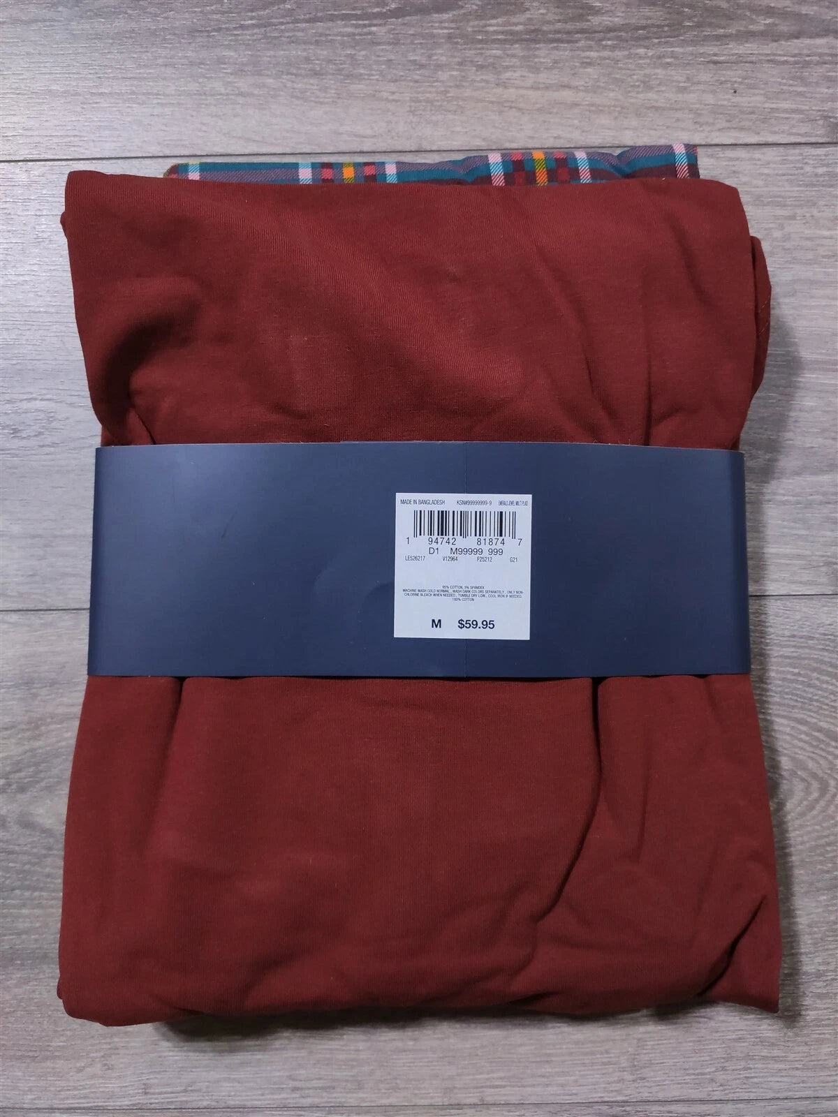 Lands End Pajama Set Adult Medium Red Plaid Lounge Pant PJs Shirt Gift Mens
