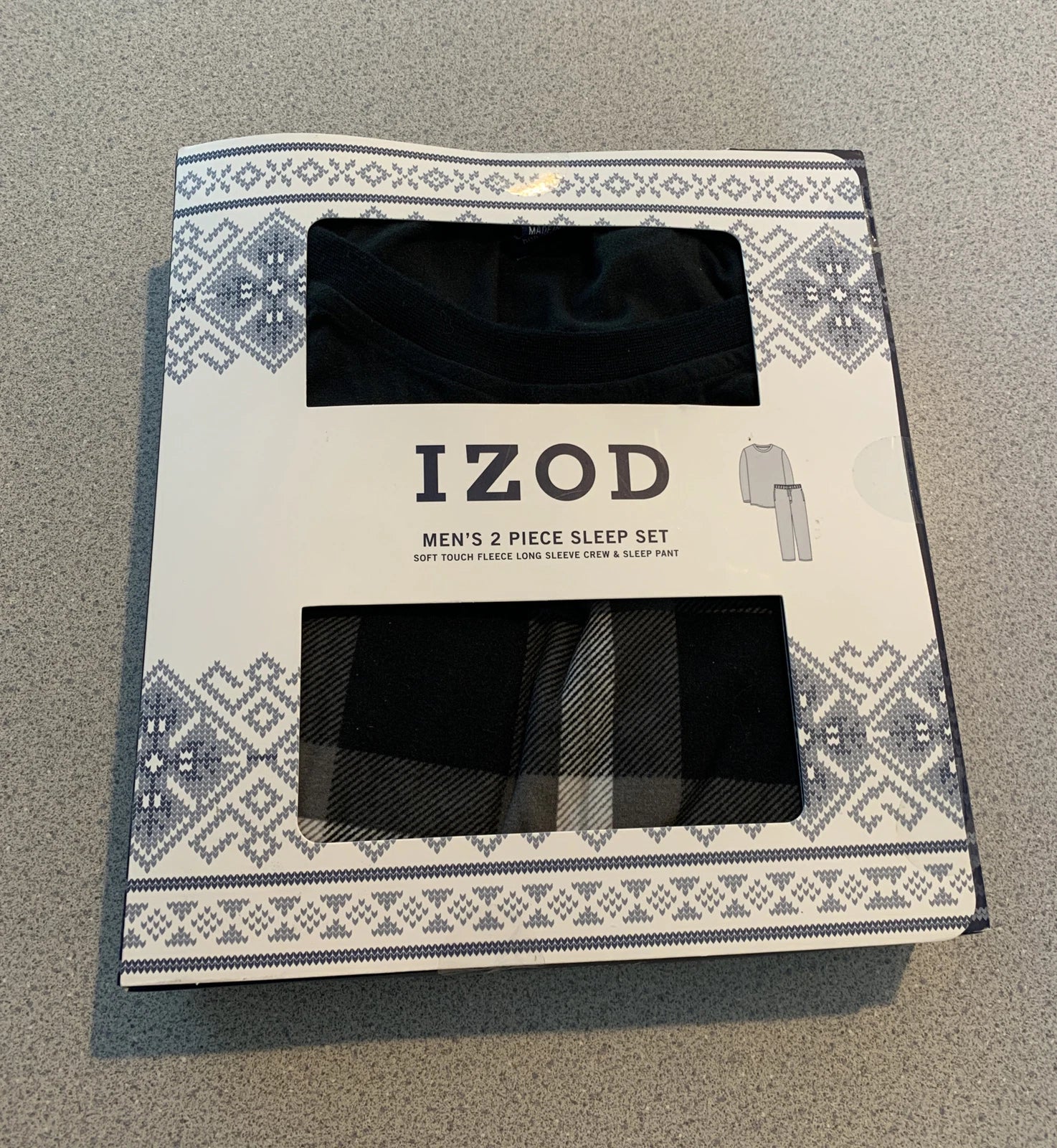 NIB Izod 2 Piece Sleep Set Mens Size XL Solid Black LS Shirt and Plaid Pants SK1