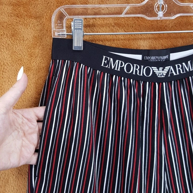 EMPORIO ARMANI Sleepwear Mens Medium Black Stripe Pajama PJs Set Cotton $155