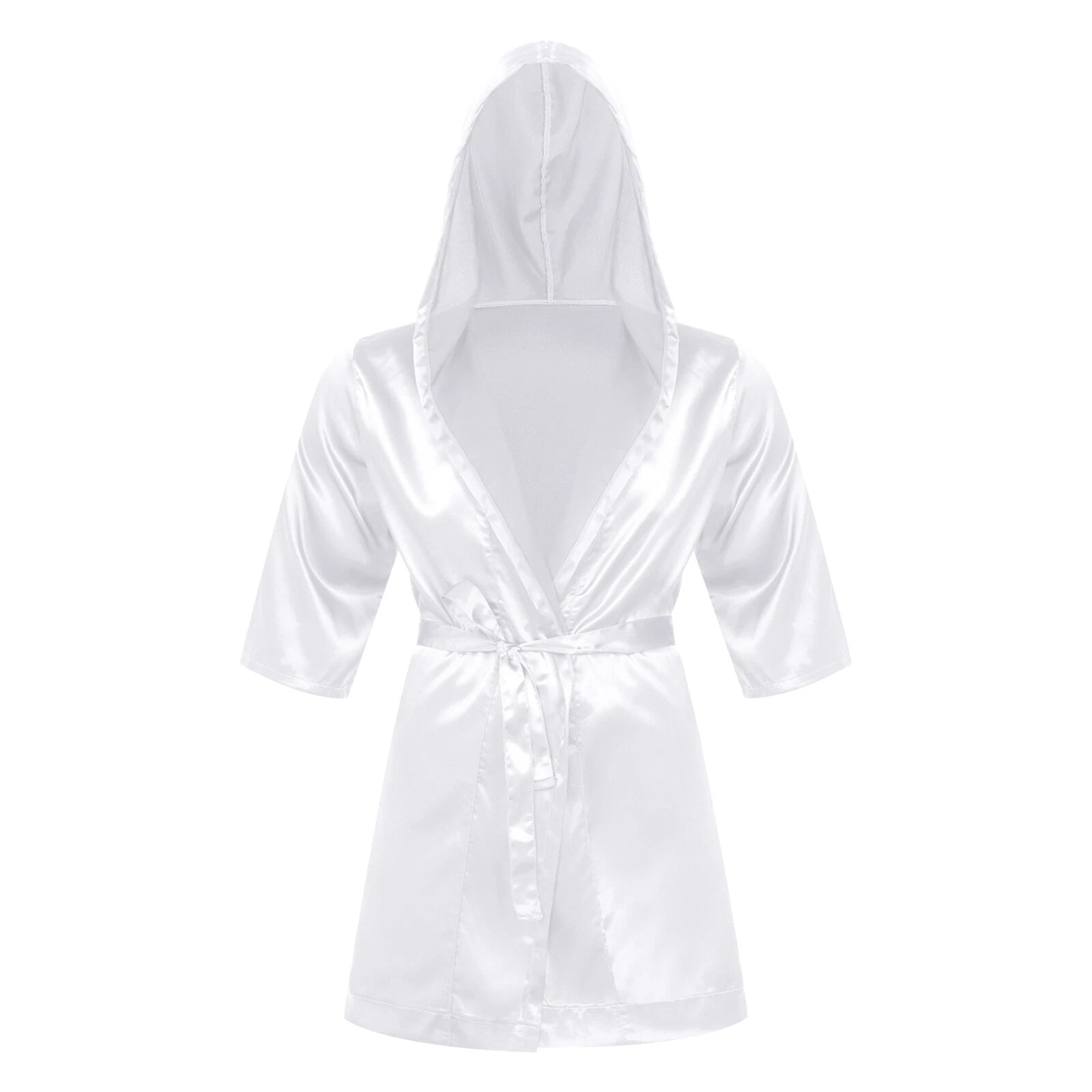 Men's Silk Satin Pajamas Hooded Bathrobe with Belted Set Bath Robe Sleepwear