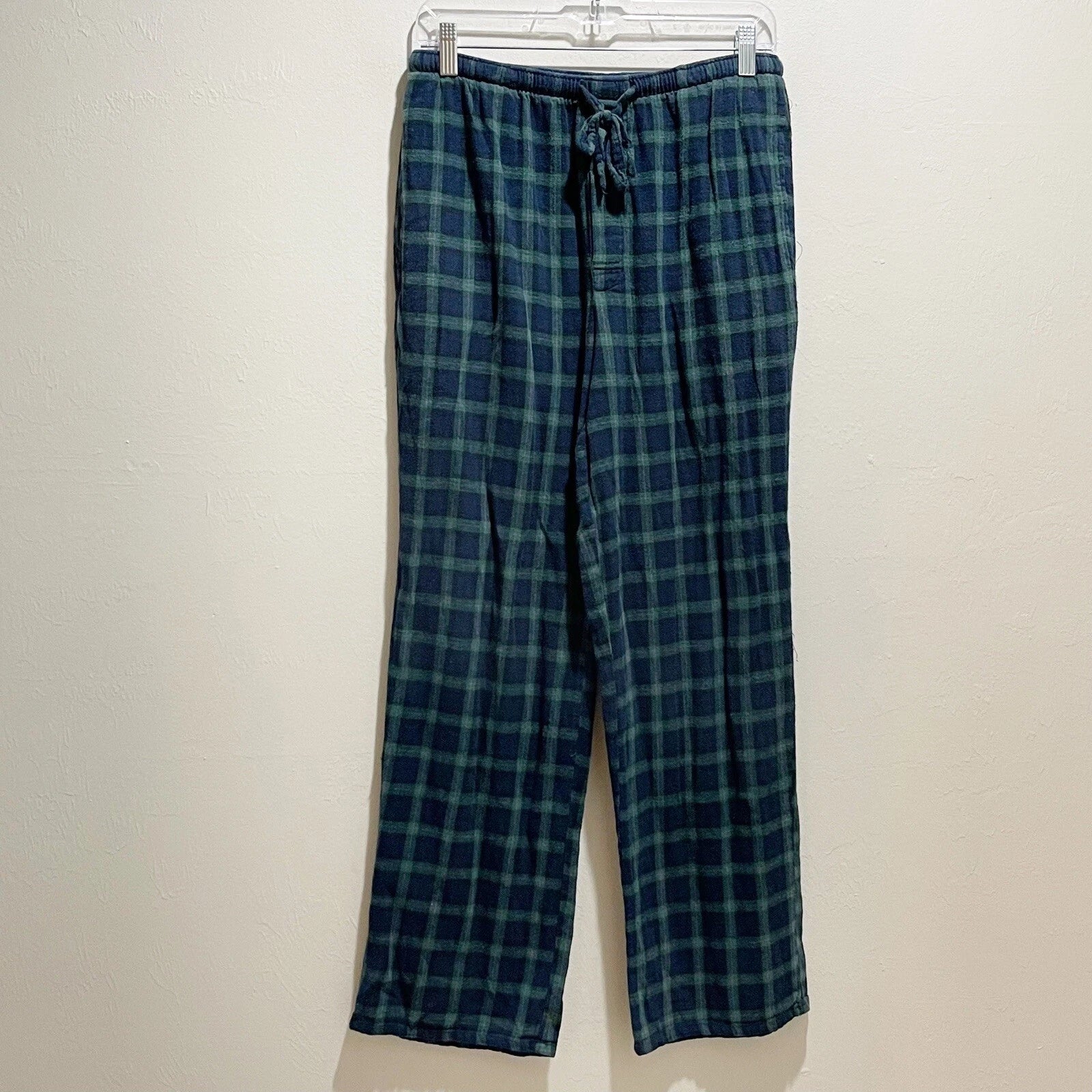 ALEXANDER DEL ROSSA Men’s Blue Green Flannel Plaid Pajama Set Button Up Size S