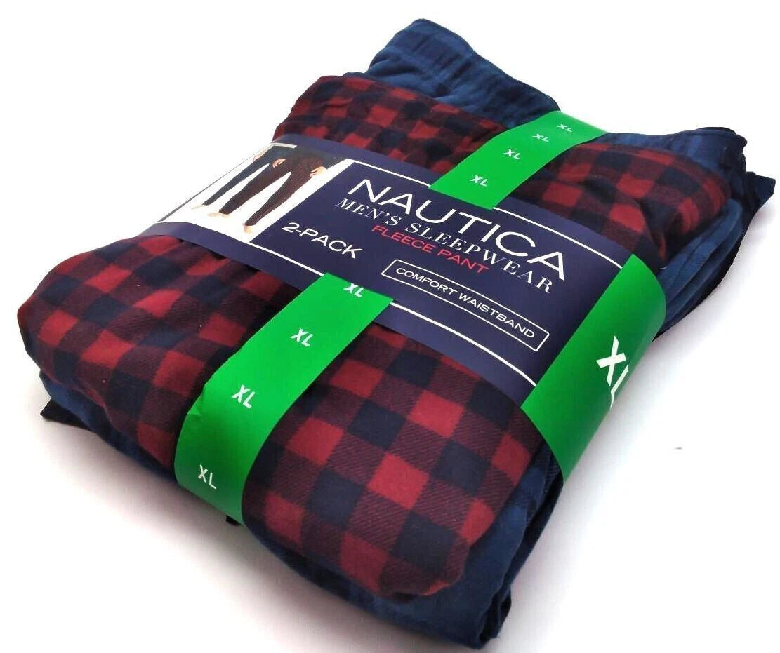 Nautica Pants Set Soft Fleece Pajama Lounge Sleepwear  XL / Xlarge Red & Blue