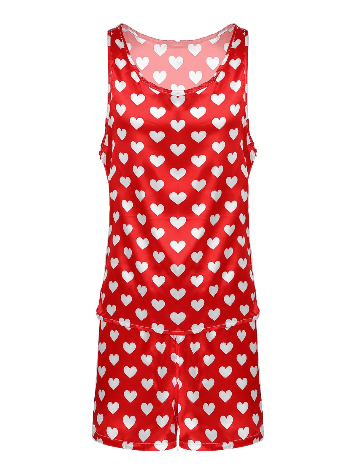 Mens Satin Pajamas Set Sleeveless Tank Top with Shorts Sleepwear Nightwear