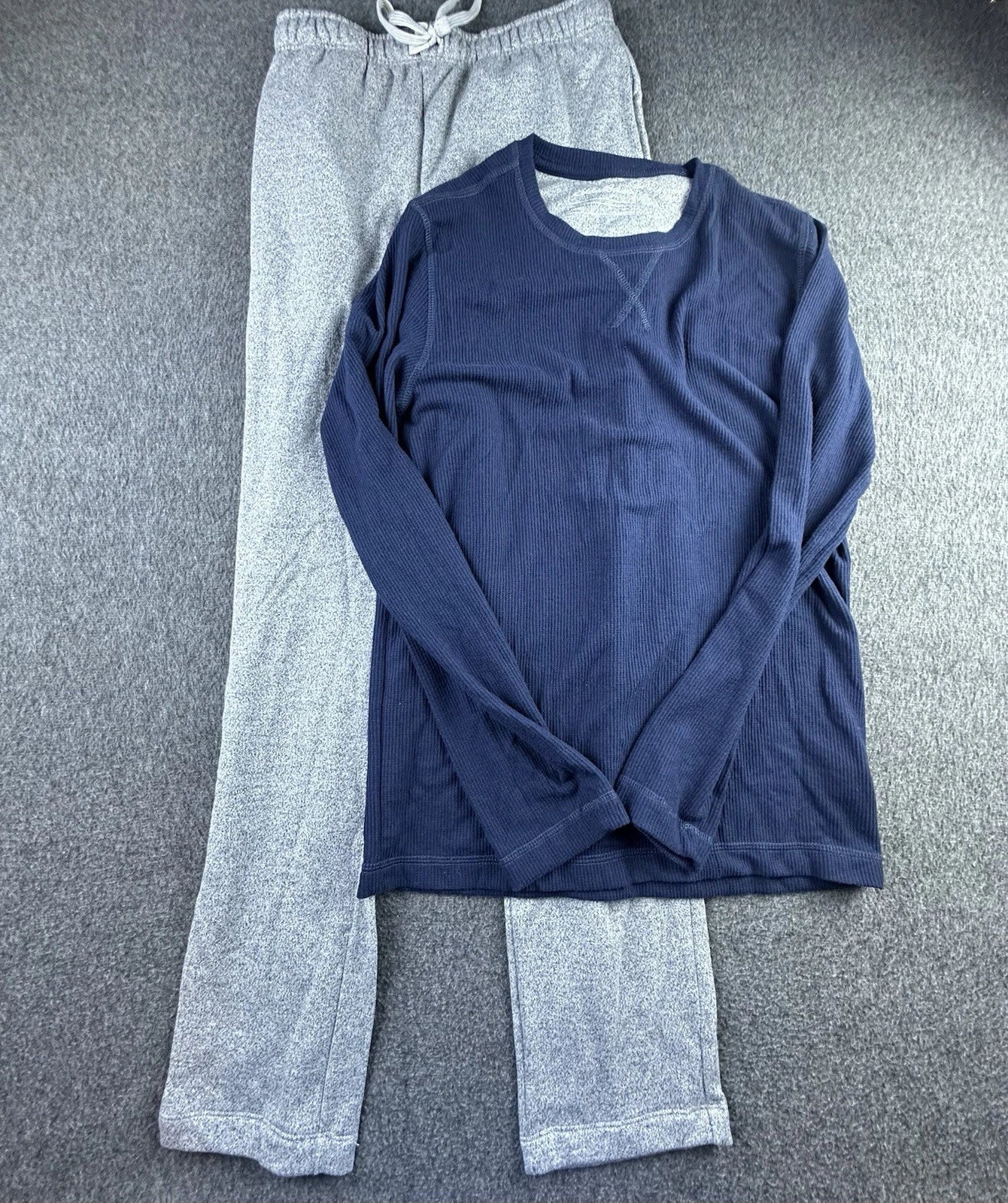 Eddie Bauer Pajama Set Mens Medium 2 Piece Blue Gray Long Sleeve Pants Lounge