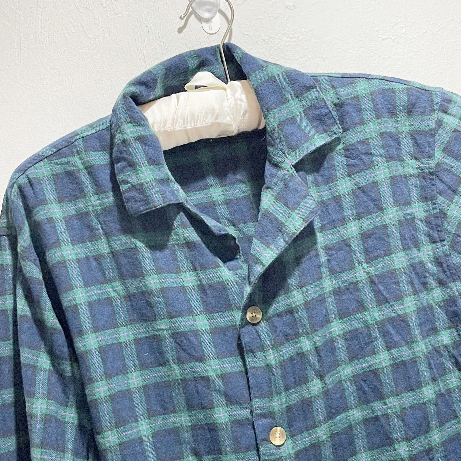 ALEXANDER DEL ROSSA Men’s Blue Green Flannel Plaid Pajama Set Button Up Size S