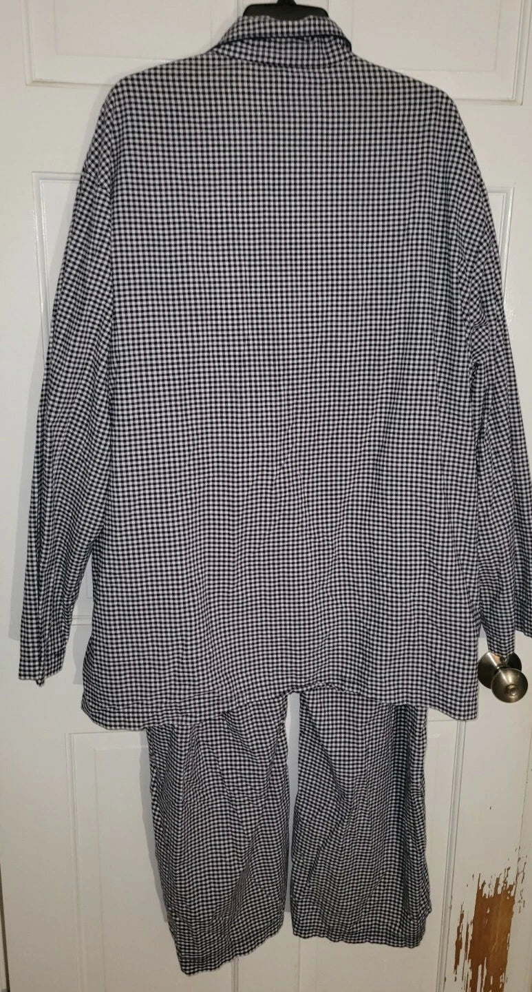 BLACK WHITE Cotton Gingham Check 2 Piece Button Drawstring Pajama Set 2XL XXL