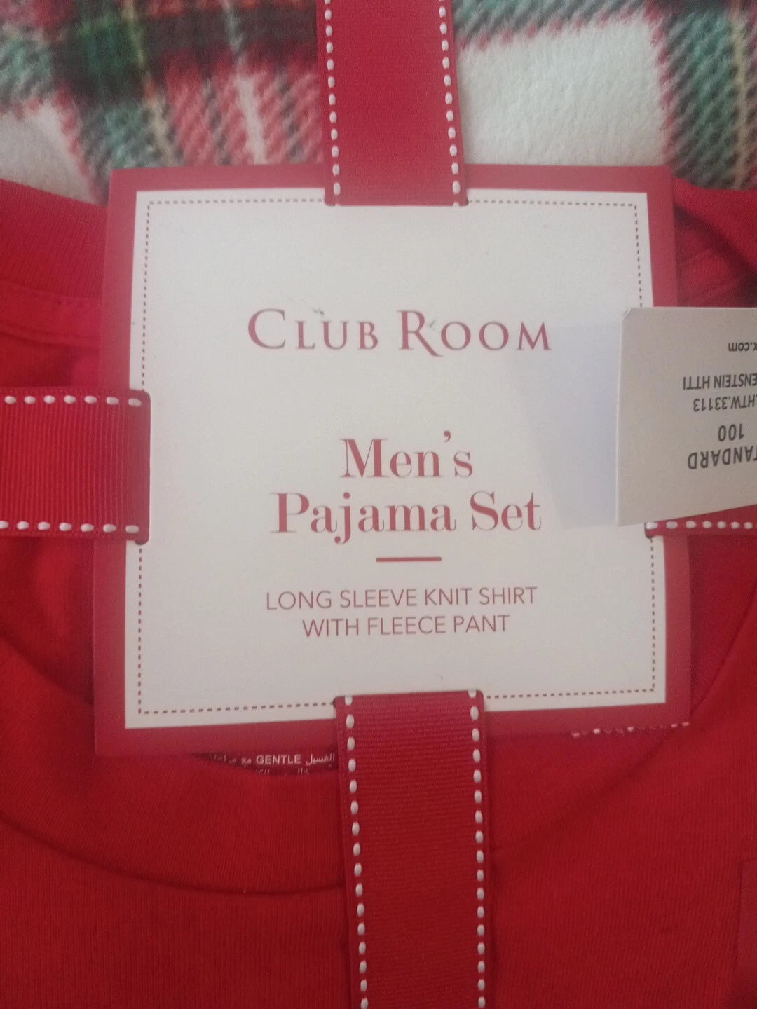 Club Room Men's Plaid Fleece Pajama Top Pants Set Red Plaid Large.        J1
