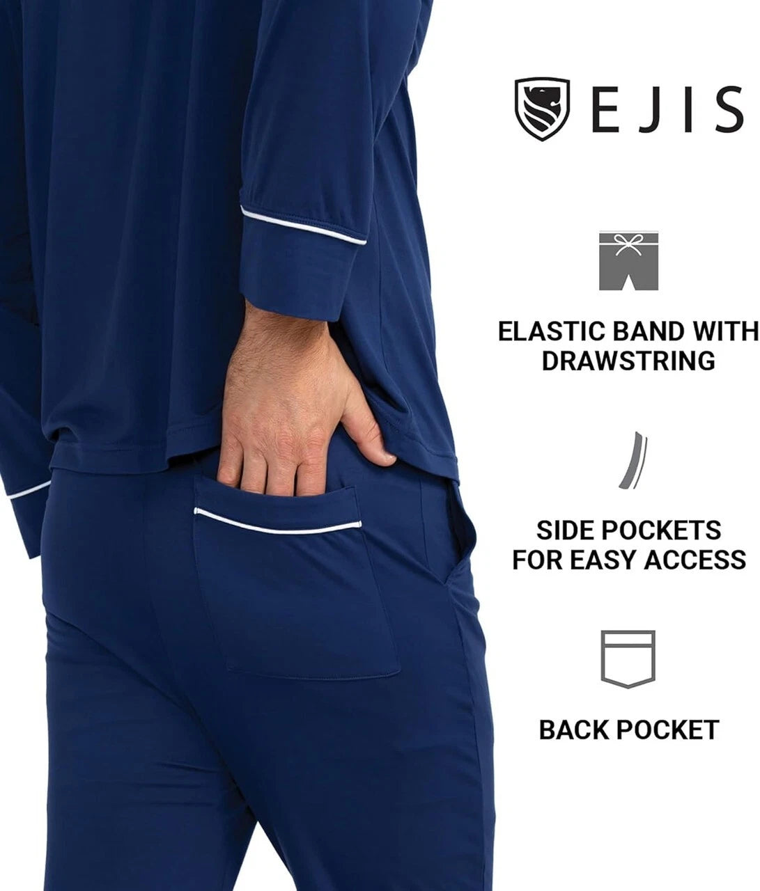 Ejis Men's Opulent Long Sleeve Micro Modal Navy Pajama Set