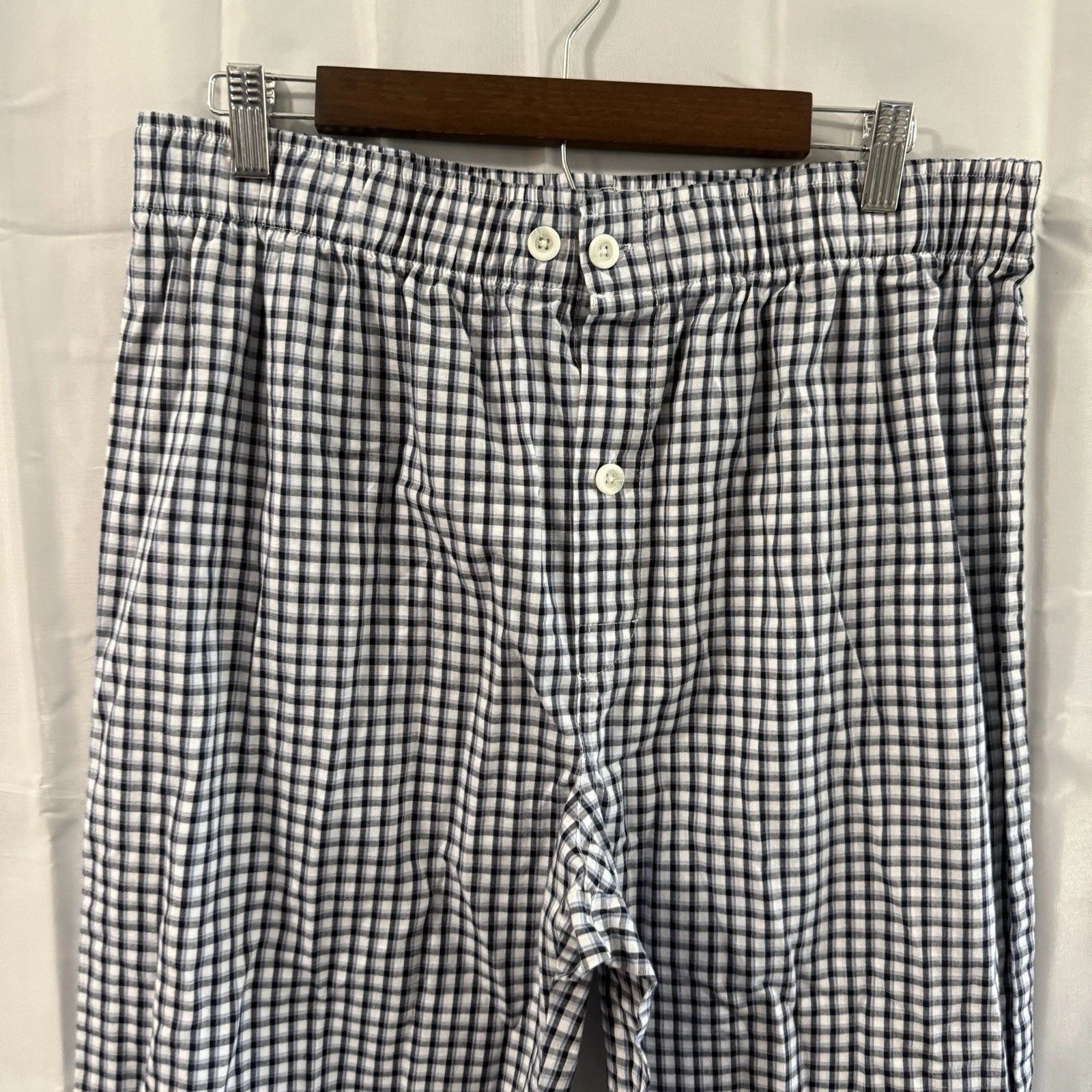 Fruit Of The Loom Pajama Set Mens Large Check White Blue Pjs Lounge Wear Grandpa