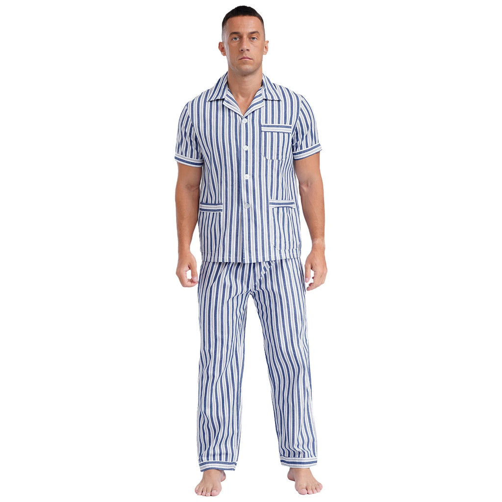 Mens Homewear Sleep Pajama Set Outfit Sleepwear Pockets Nightgown With Pants