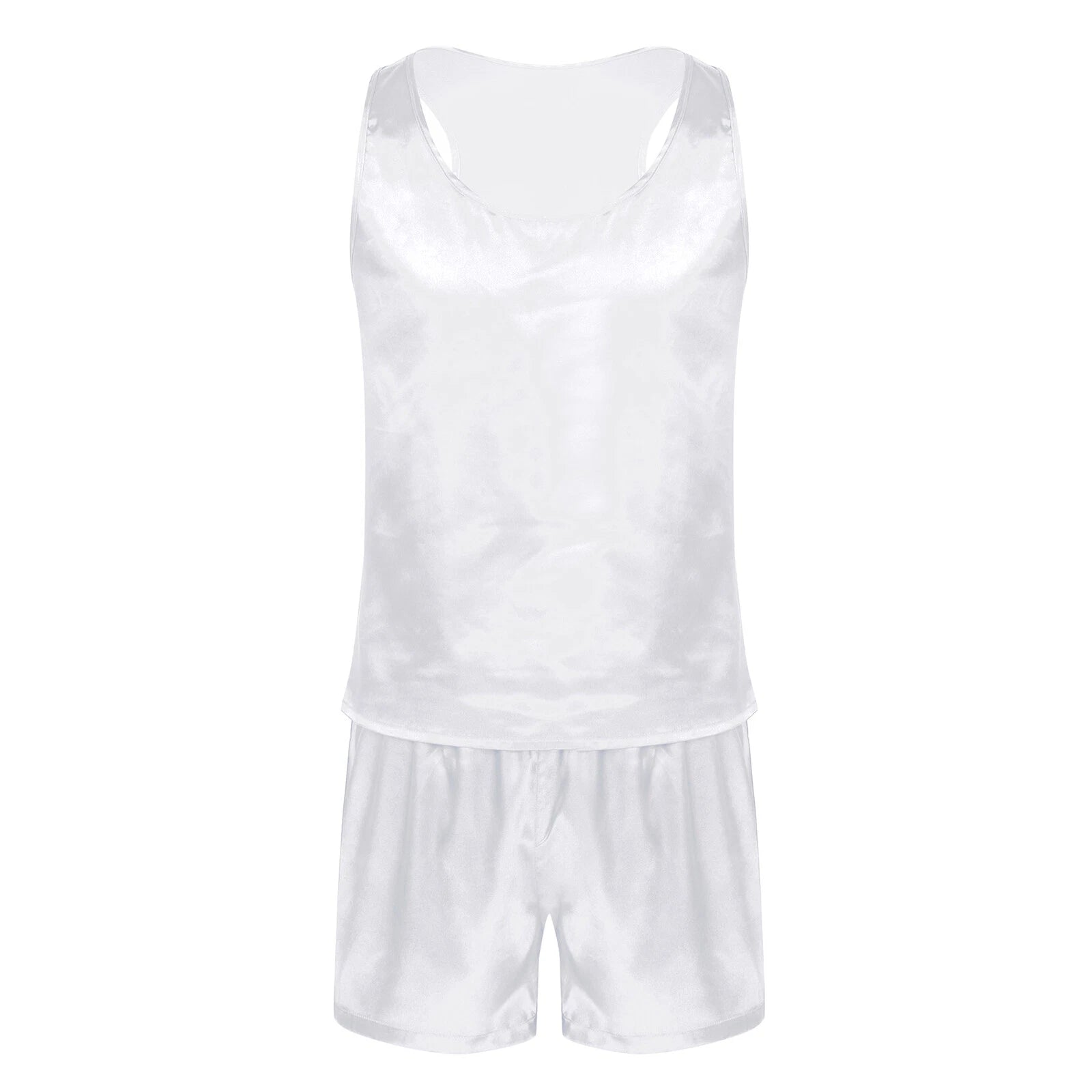 Mens Satin Pajamas Set Lounge Shorts Tank Top Silk Shirt Sleepwear Nightwear