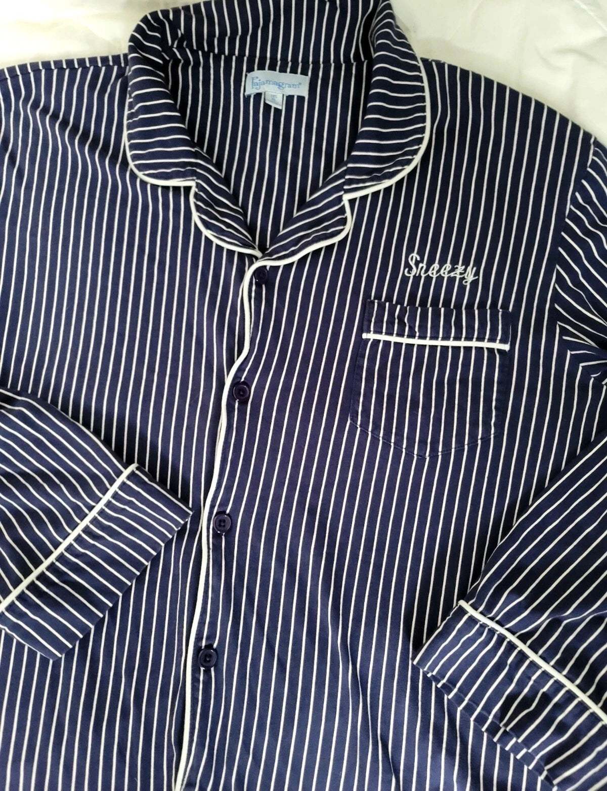 Pajamagram Pajamas Mens XL Blue Striped Sneezy Sleep Set Stretch Cotton New