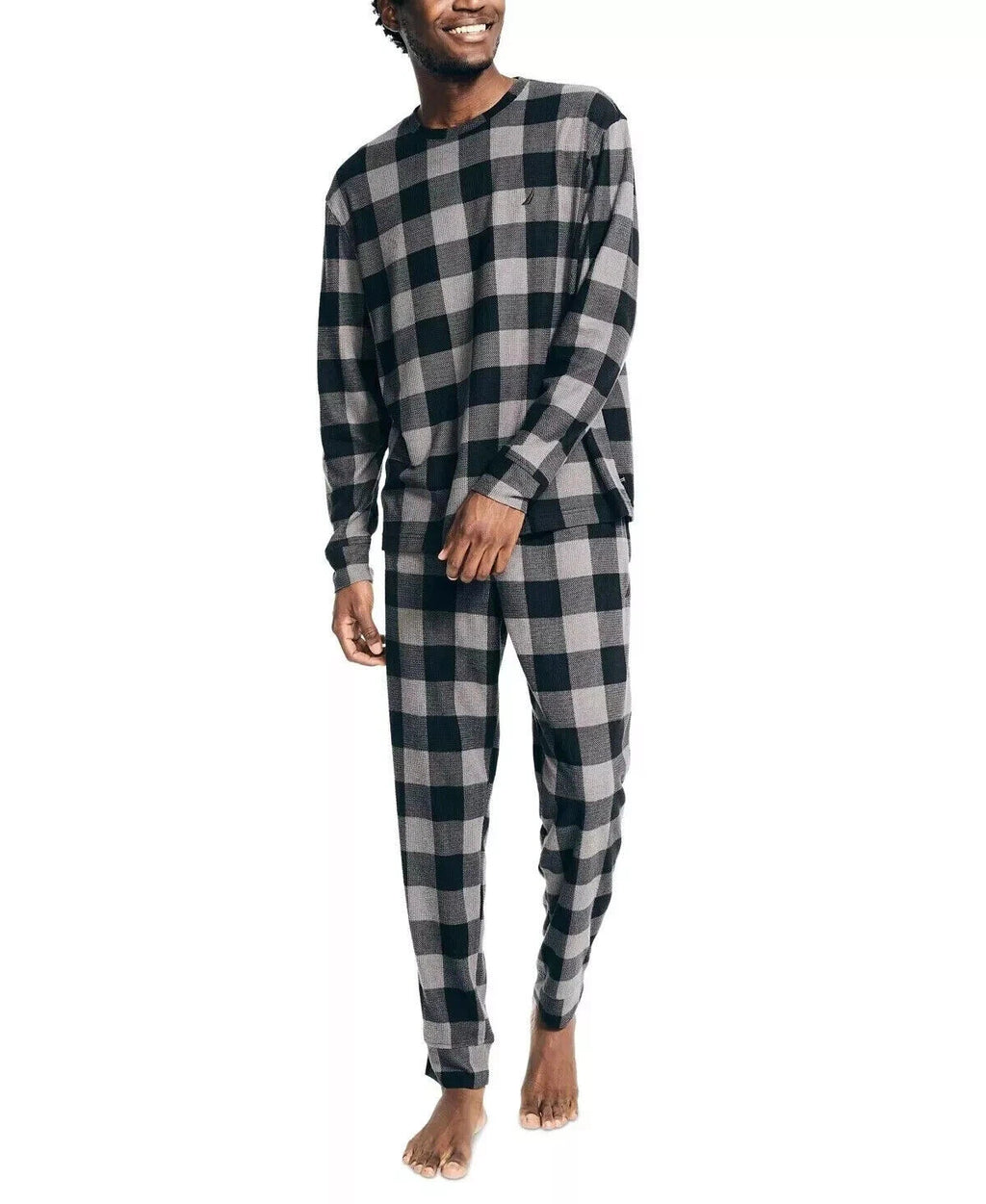 Nautica Men's Waffle Buffalo Plaid Pajama Set, Storm Grey, L