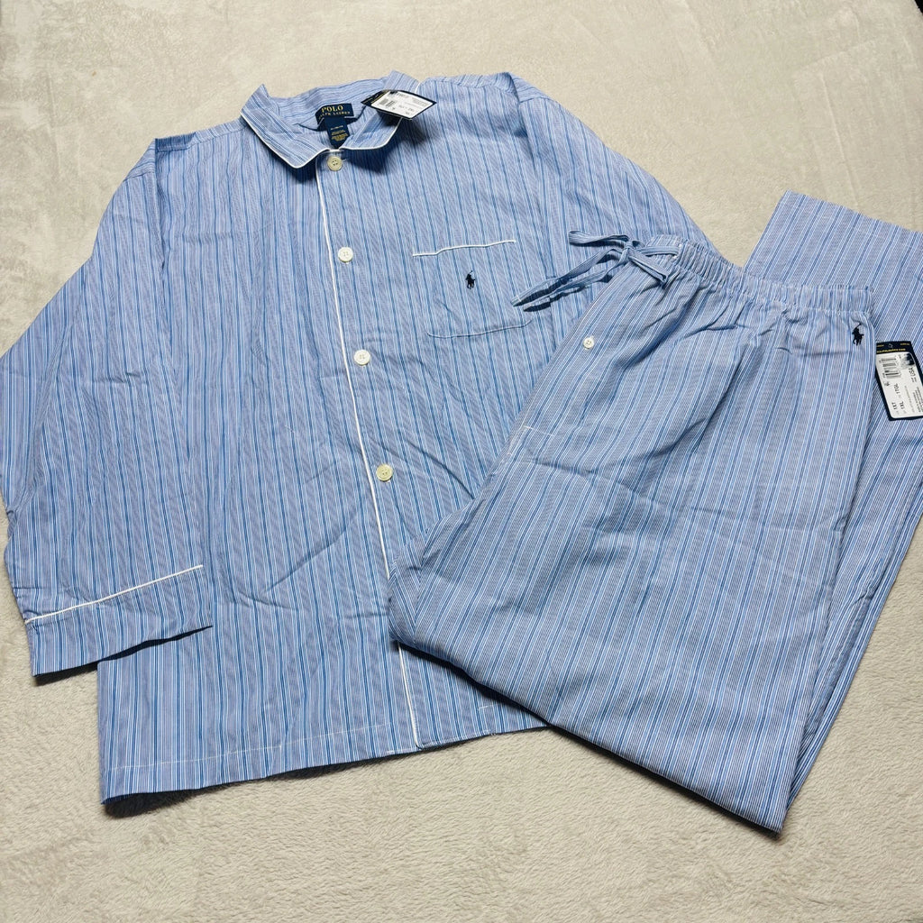 Polo Ralph Lauren Mens XL Sleep Set Striped Blue Button Down Pajama Shirt Pants