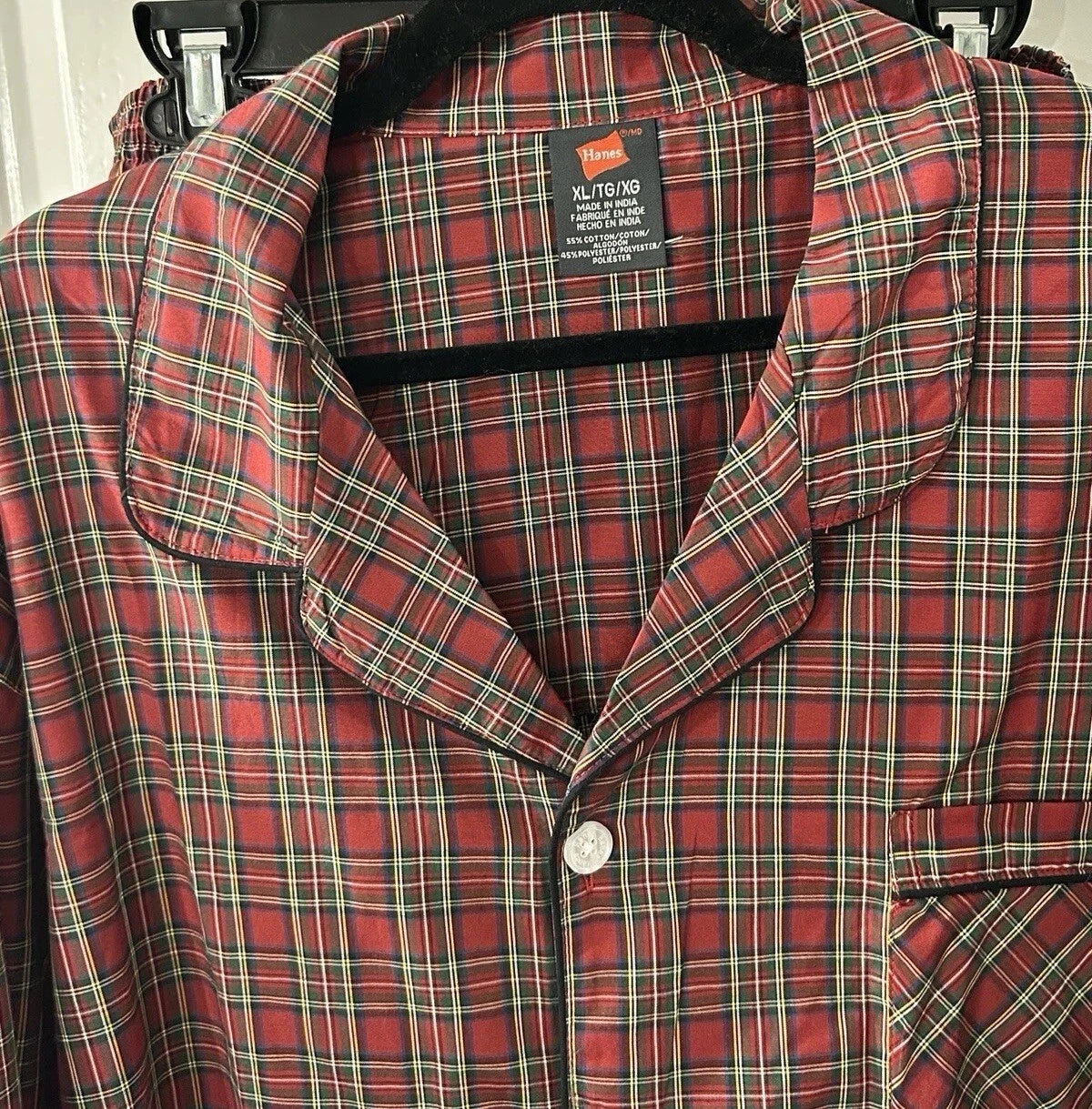 Hanes Men's Size XL Woven Cotton Blend Red Plaid Pajama Set NEW