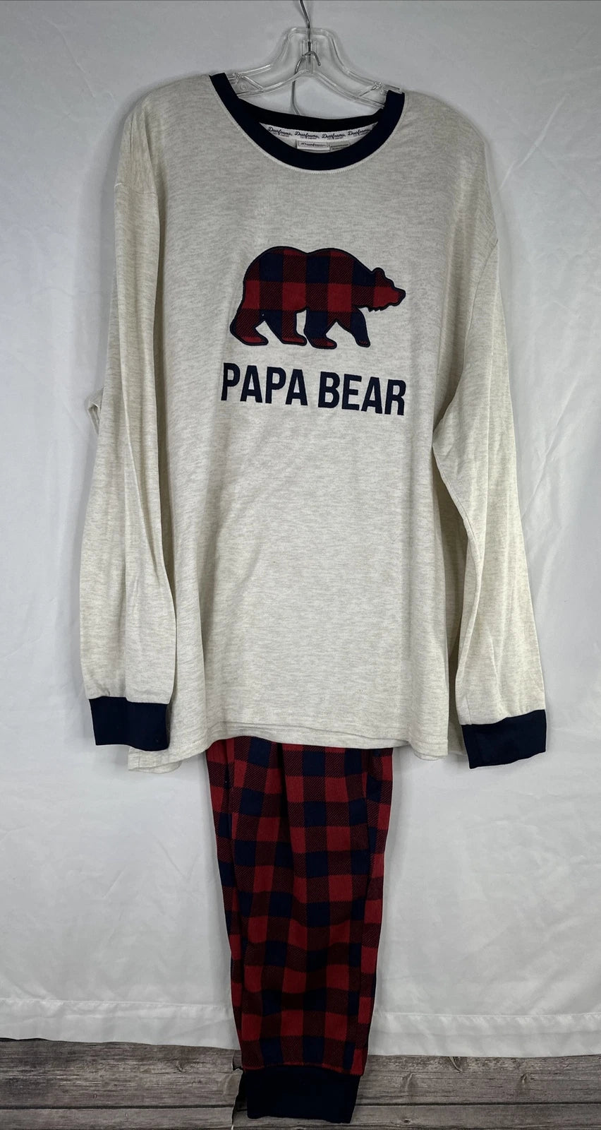 Dearfoams Pajama Set Mens Size 3XL Ivory Red Plaid PAPA BEAR